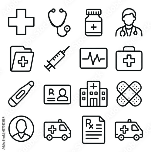 Medical icon collection, healthcare symbols. doctor and pharmacy set for digital use