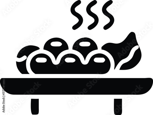 Steaming food served on a rectangular plate icon