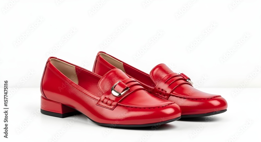Red Patent Leather Loafers with Buckle Detail Red Patent Leather Loafers with Buckle Detail
