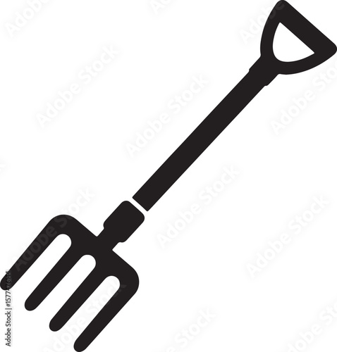 Black and white icon of a garden pitchfork essential agricultural farming tool