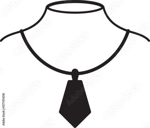 Black and white minimalist necklace with pendant design simple jewelry illustration.