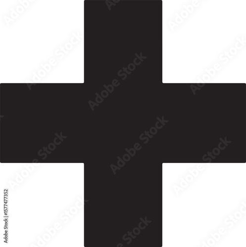 Black cross symbol representing medical assistance healthcare emergency first aid and more
