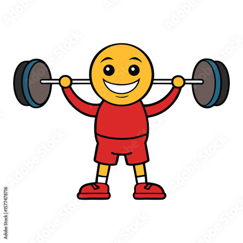 A strong weightlifter emoticon flexes muscles while lifting heavy barbells, symbolizing power, fitness, and determination in a simple, bold, and energetic style.
