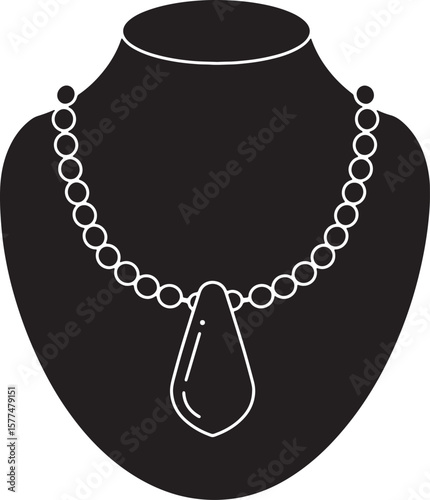 Elegant necklace displayed on a black jewelry bust silhouette with droplet pendant design