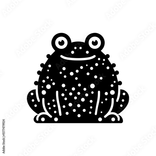 Cute warty toad icon in simple black minimalist style on transparent background. Charming vector amphibian character perfect for nature apps, garden logos, and wildlife projects. Whimsical flat.