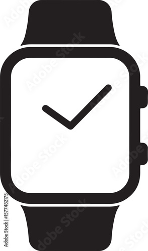 Simple black and white smartwatch icon showing a checkmark for various applications