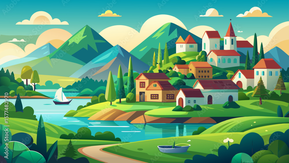 Fototapeta premium Lilongwe, Malawi – Peaceful green spaces, earthy houses, and wide sky over tranquil landscapes. Village charm and city modernity blend in this lakeside capital.