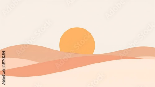Abstract Desert Landscape with Sun, Warm Tones, and Minimalist Design