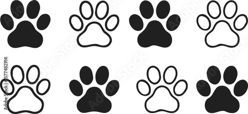 Different animal paw print. Paw Prints Icon on Checker board Transparent Background, Cat, lion, tiger, bear, dog, cow, pig, chicken, elephant, horse etc.