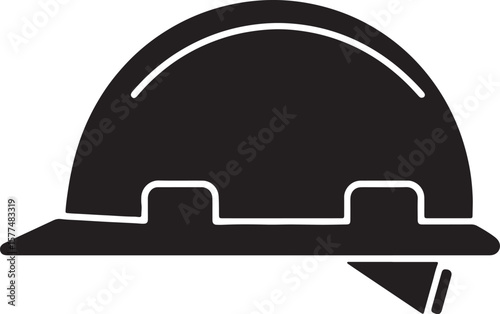 Vector illustration of a black and white construction worker hard hat on a white background.