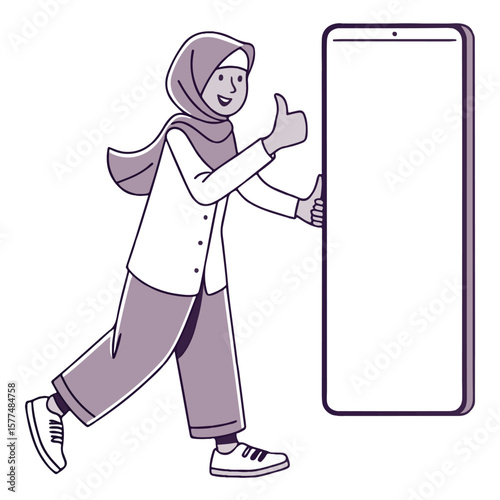 A stylish girl in a hijab holding a phone, ideal for visuals related to youth, education, or mobile learning themes.