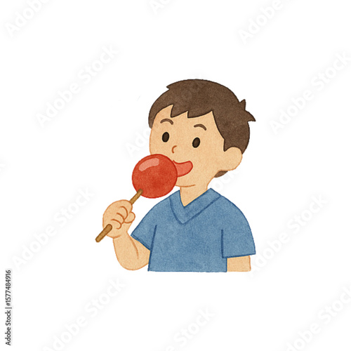 夏の風物詩水彩風イラスト(りんご飴)