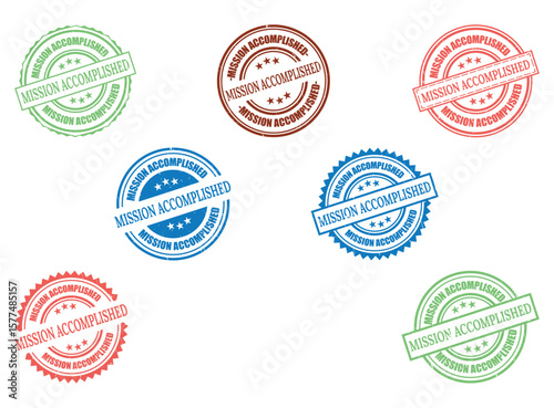Extensive Mission Accomplished Stamp Collection, Vector Set of Success Achievement Grunge Labels