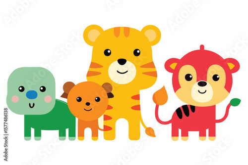 Adorable Cartoon Animals Tiger, Lion, and More Cute Creatures