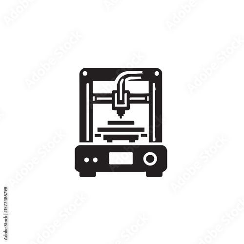 3D Printer with Object Forming Silhouette on White Background – Vector Illustration for Additive Manufacturing, Prototyping, and Technology Concepts