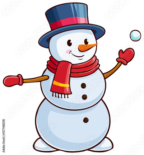 Cartoon snowman with a snowball, isolated 