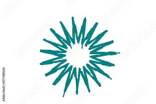 Teal sunburst scribble symbol for modern overlays, artistic highlights, and bold abstract designs