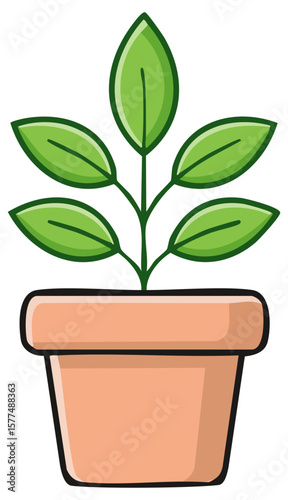 Green plant in a pot clipart illustration, isolated 