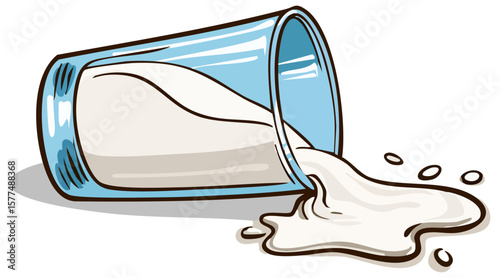 Glass of spilled milk clipart illustration, isolated 