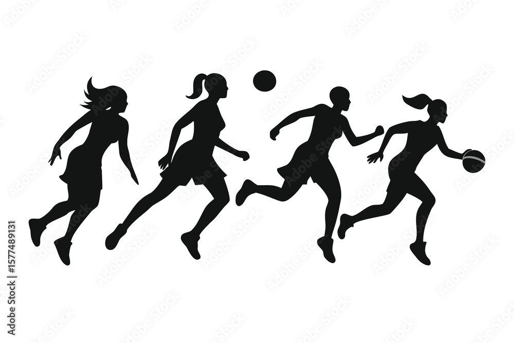 Obraz premium Silhouette evolution of people in sport, from a running boy to a dancing woman, a vector illustration of human body in motion