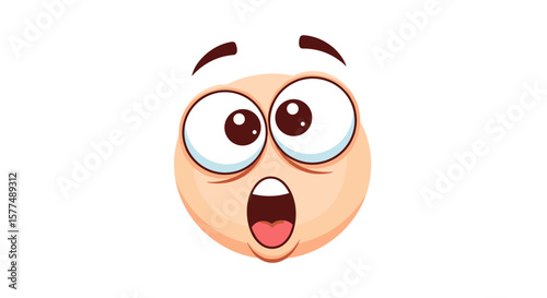 Cartoon face with wide eyes and open mouth expressing shock or surprise in a comical style design element on transparent background