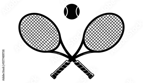 Crossed Rackets and Ball Design, Representing the Sport of Tennis, Competition, and Active Lifestyle