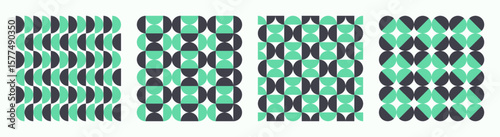 Graphic seamless vector pattern set of circles in mint green and dark graphite tones. Trendy repetitive abstract layouts with geometric balance ideal for textile, branding, wallpaper and modern covers