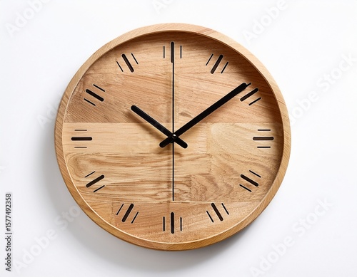 round wooden eco wall clock isolated on white background