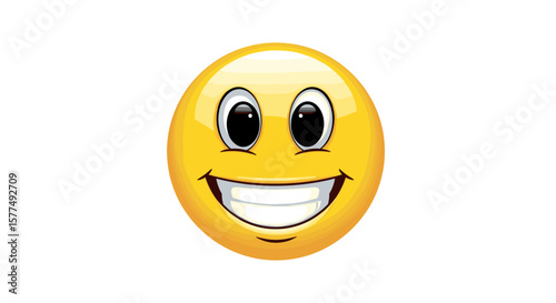 Happy yellow cartoon smiley face icon expressing cheerful joy