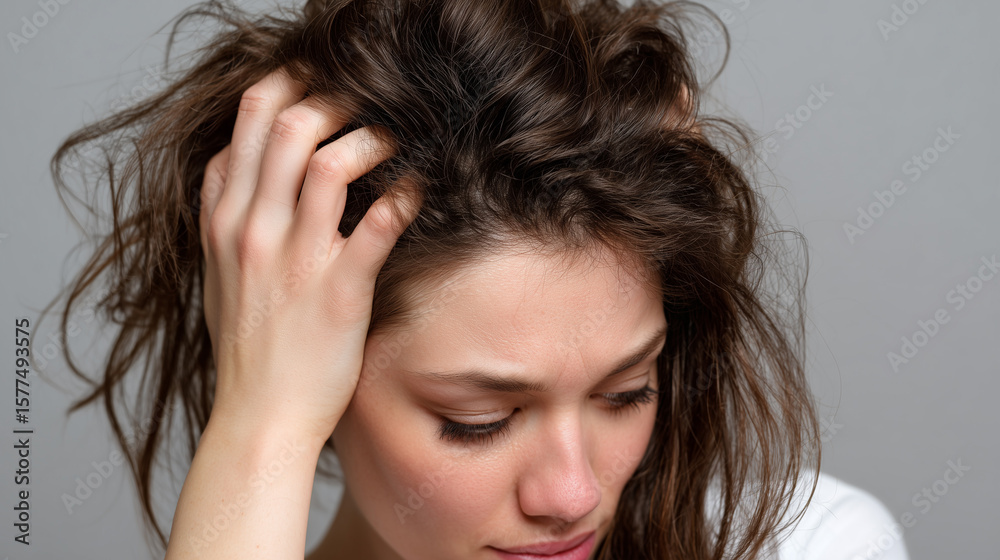 Naklejka premium People scratch their heads when puzzled. Though scratching eases itch, frequent scratching damages the scalp, causing irritation, injury, or hair loss.