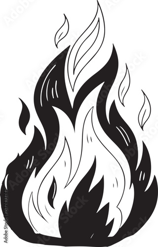 Artistic illustration of a fire blaze showcasing dynamic energy and wild natural elements in a graphic style.
