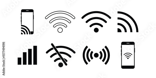 Wireless Network and Wi-Fi Signal Icons Set – Mobile, Internet, Connection Symbols Vector