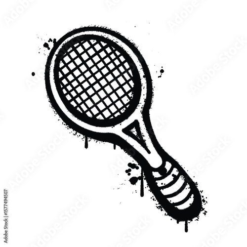 Graffiti Spray racket tennis on isolated white background