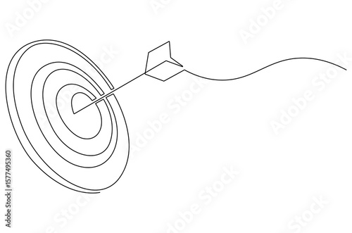 Continuous one line drawing of Archery target with arrow. Single line drawing illustration of Success business target. Goal achievement and efficiency concept vector art. Doodle line illustration.