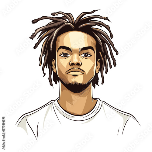 Confident young man with dreadlocks in white shirt on white background
