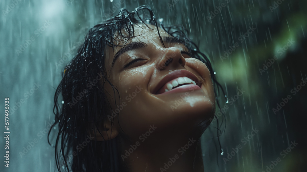 Fototapeta premium a person laughing freely under the rain