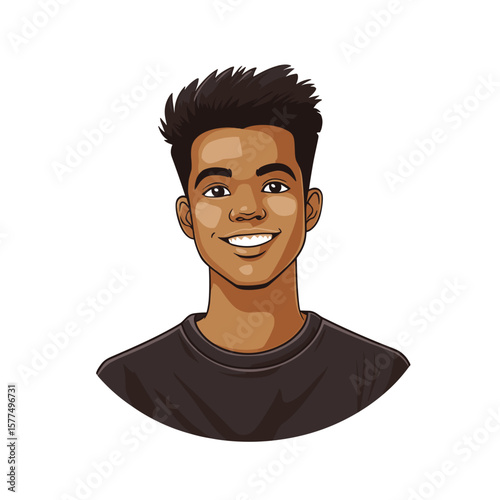 Smiling young man in black shirt on white background