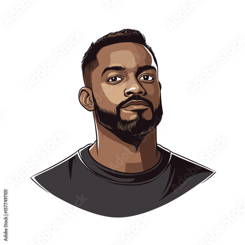  Confident young man with beard in dark shirt on white background