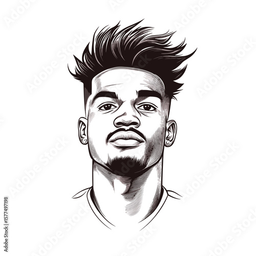 Confident young man with spiky hair in monochrome on white background