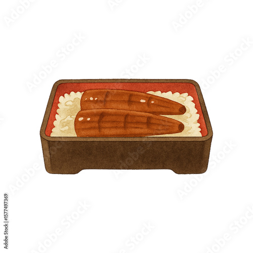 季節(夏)の食べ物水彩風イラスト(うな重)