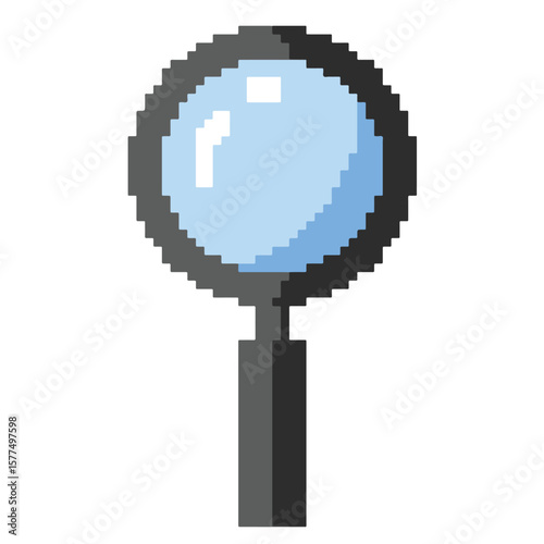 Cute magnifying glass pixels. Cute and adorable colored pixels. Perfect for game assets, icons, and more. A magnifying glass with a modern design.