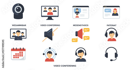 Modern communication icons for video conferencing and online meetings