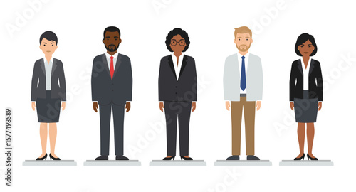 Diverse professional business people in flat design standing in formal attire