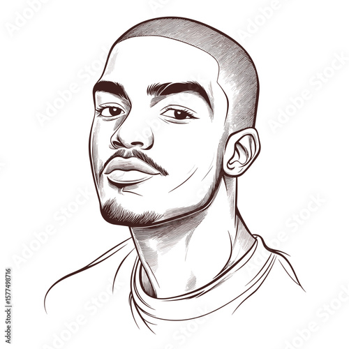 Confident young man with short hair in monochrome on white background