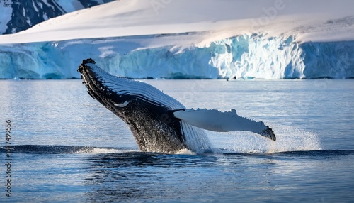 a breaching humpback whale on the antarctic peninsula antarctica