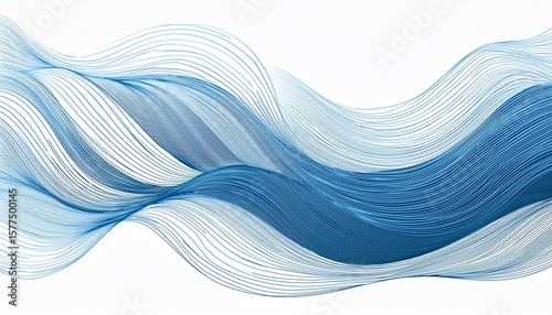blue linear waves on white background abstract banner editable stroke