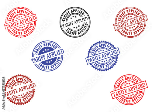 Extensive Tariff Applied Stamp Collection, Vector Set of Import Tax Regulation Grunge Labels