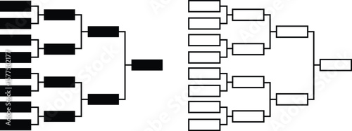 Gaming tournament bracket flat, line icon set. Soccer championship scheme vectors. Match schedule playoff tournament board chart for sport, competition, event planning visual. Sign for app, web design