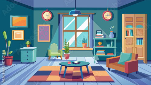 Cozy living room interior with furniture plants and window light