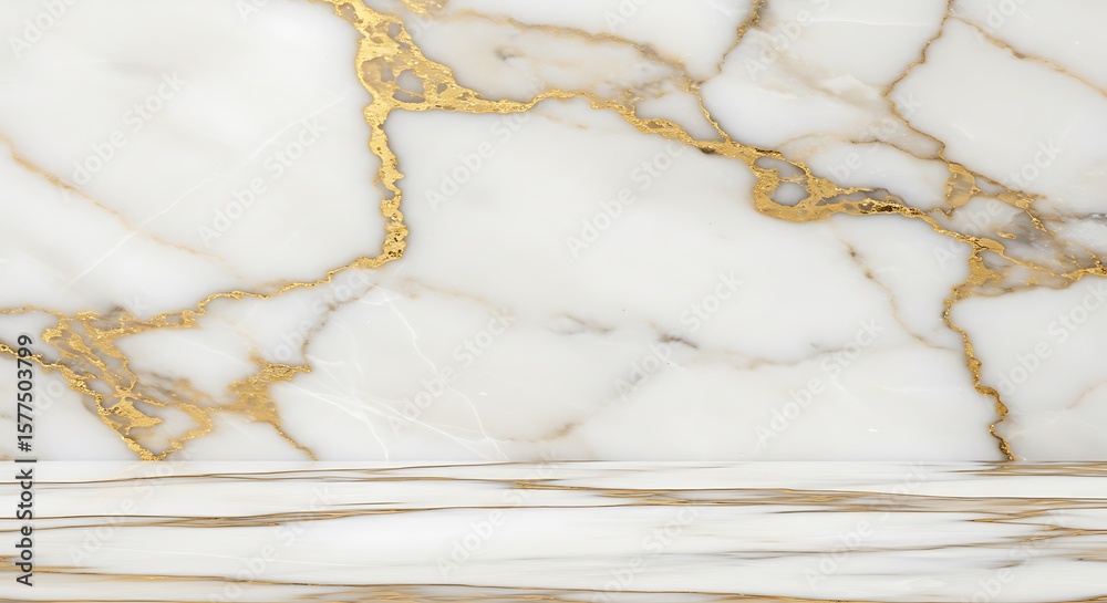 Fototapeta premium Elegant White Marble Surface with Golden Veins Abstract Texture